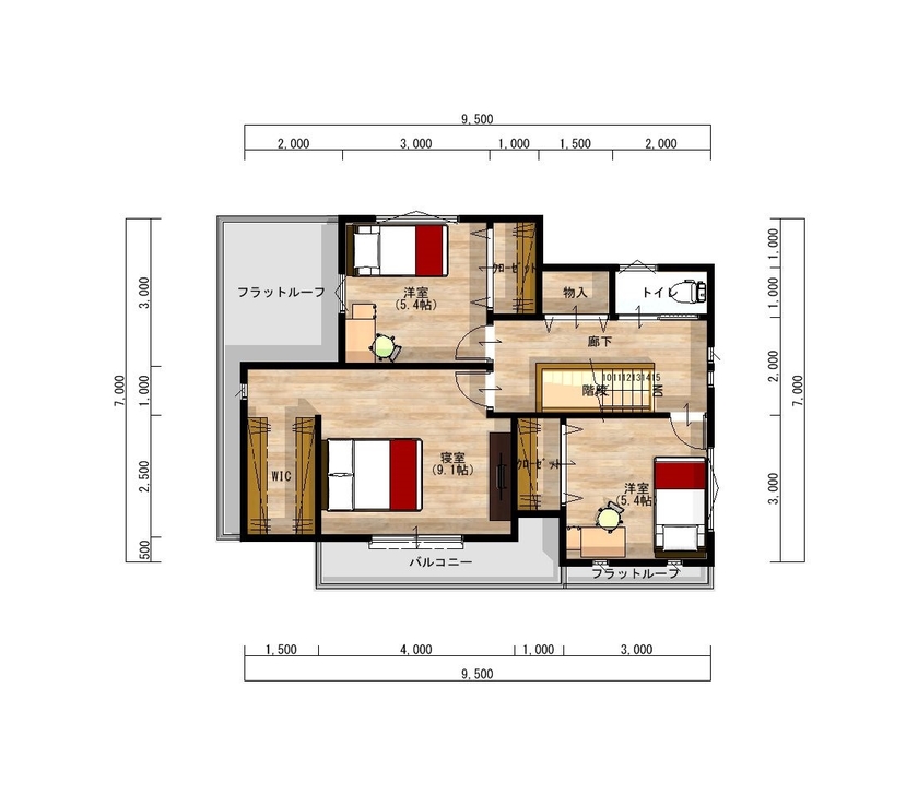 昭和ハウジング泉州・パナソニックビルダーズグループ 【2000万円台/テクノ工法/泉佐野/間取り図】アメリカ西海岸をイメージ！個性的で遊び心ある広々リビング空間の間取り図（3LDK＋WIC・土間収納）2階