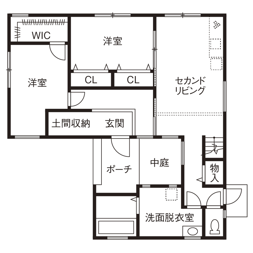 昭和ハウジング泉州・パナソニックビルダーズグループ 【3000万円台/二世帯住宅/テクノ工法/貝塚市】勾配天井とバルコニーが2階リビングの開放感をアップ！の間取り図（3LDK+納戸+リビング）1階