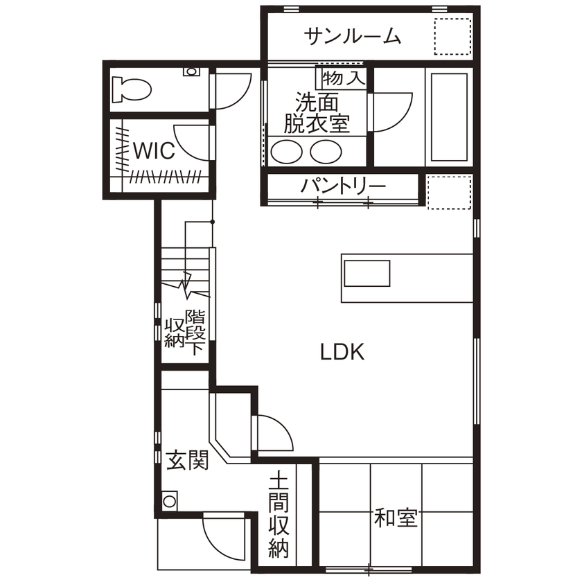 昭和ハウジング泉州・パナソニックビルダーズグループ 【2000万円台/テクノ工法/貝塚市/間取り図】日中は1階だけで完結。今も将来も、大人も子どもも暮らしやすいの間取り図（3LDK＋2WIC＋書斎）1階