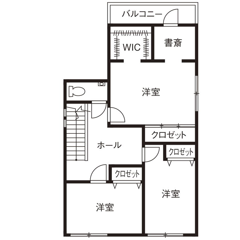 昭和ハウジング泉州・パナソニックビルダーズグループ 【2000万円台/テクノ工法/貝塚市/間取り図】日中は1階だけで完結。今も将来も、大人も子どもも暮らしやすいの間取り図（3LDK＋2WIC＋書斎）2階