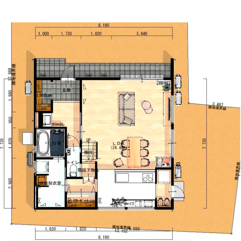 昭和ハウジング泉州・パナソニックビルダーズグループ 【2000万円台/テクノ工法/泉佐野市/間取り図】クールな外観×自然光を活かした優しいインテリアをミックスの間取り図（3LDK+2WIC+土間収納）1階