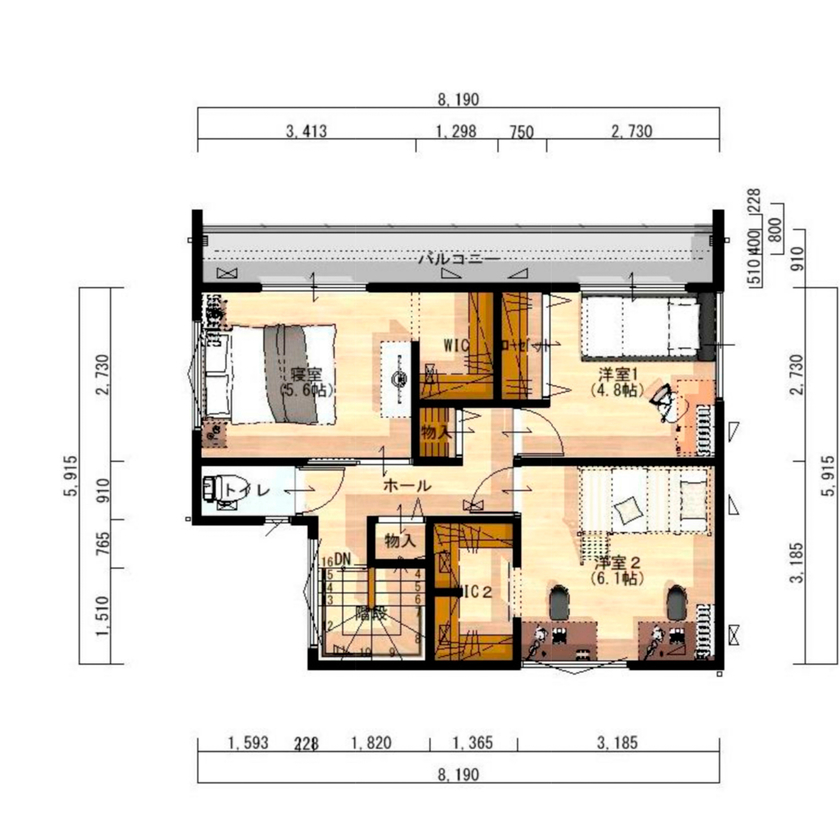 昭和ハウジング泉州・パナソニックビルダーズグループ 【2000万円台/テクノ工法/泉佐野市/間取り図】クールな外観×自然光を活かした優しいインテリアをミックスの間取り図（3LDK+2WIC+土間収納）2階