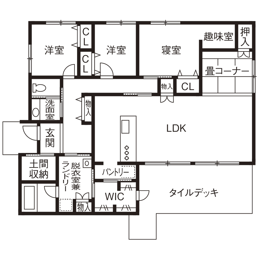 昭和ハウジング泉州・パナソニックビルダーズグループ 【平屋/3000万円台/テクノ工法/間取り図】仲間が集まり、賑やかに楽しむ。ホテルライクで高性能なエコ住宅の間取り図（3LDK+WIC+畳コーナー）1階