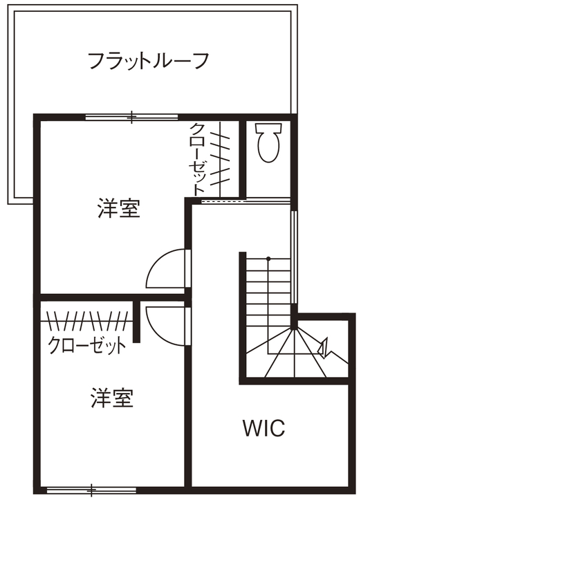 昭和ハウジング泉州・パナソニックビルダーズグループ 【2000万円台/テクノ工法/貝塚市/間取り図】ブラック×ウォールナットがモダン。家事ラクな平屋風動線の家の間取り図（3LDK+2WIC+畳コーナー）2階