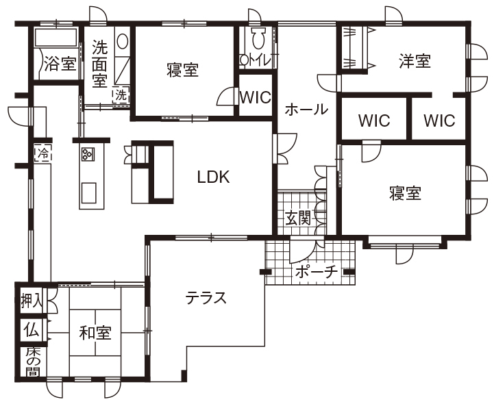 野口建設 【間取り図あり】「隠れ家のような平屋で実現する、庭を楽しみ四季を感じる豊かな暮らしの間取り図null1階
