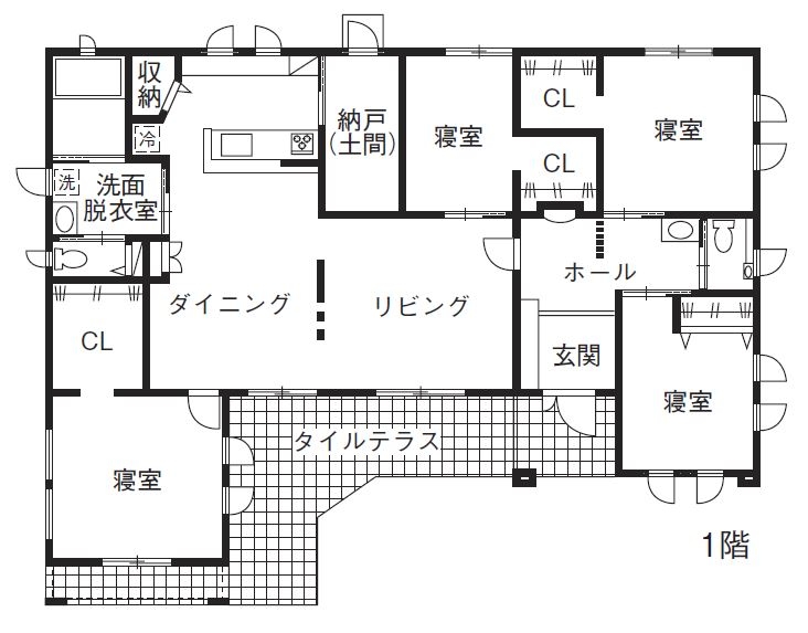 野口建設 【間取り図あり】設計士の知識や対応に安心。南欧風の平屋で叶える快適な暮らしの間取り図（4LDK）1階