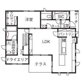 野口建設 【間取り図あり】「生活感をすべて隠して」。白を基調にモノトーンでまとめたモダンでオシャレな住まいの間取り図null1階