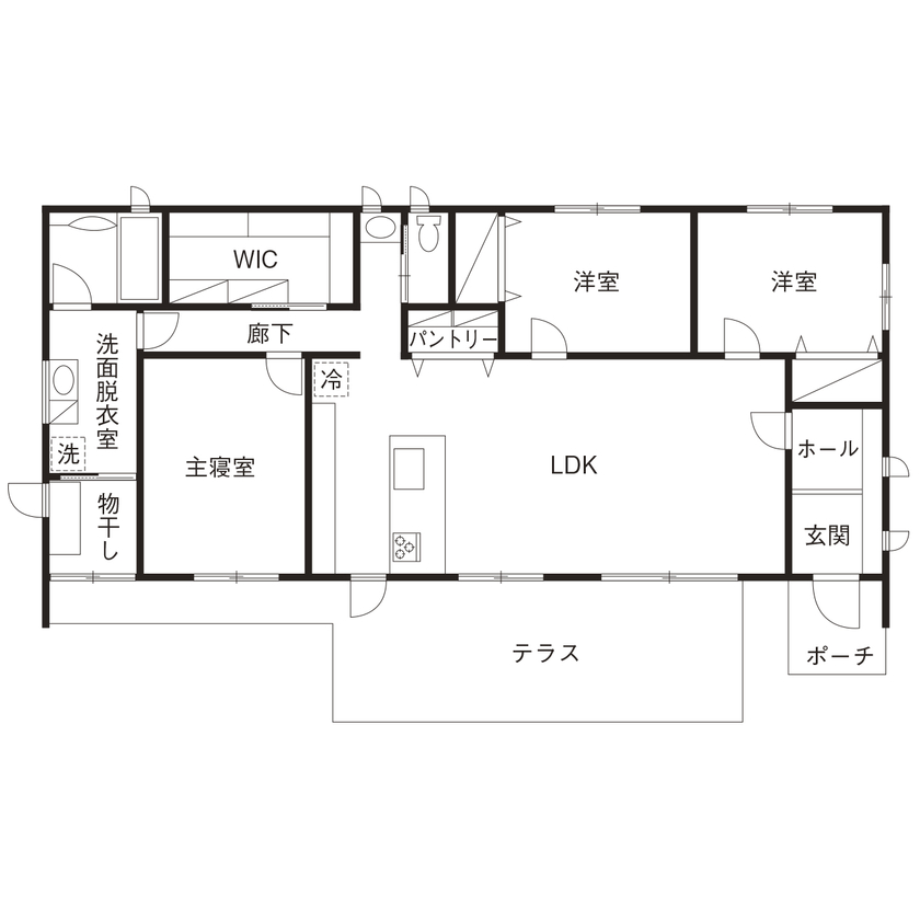 野口建設 憧れのスタイリッシュな平屋で叶える。人とは違う「自分だけ」の理想の暮らしの間取り図（3LDK）1階
