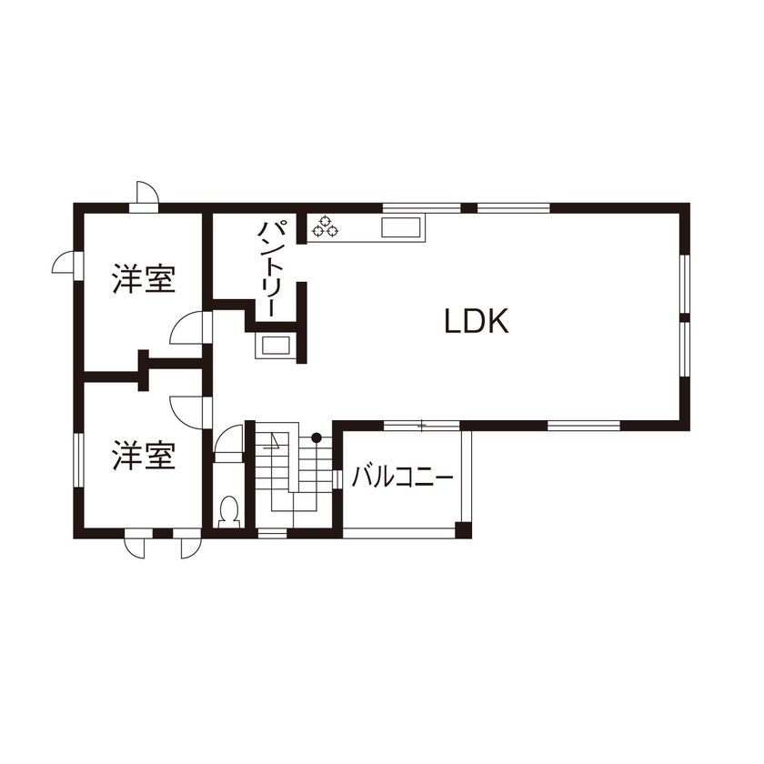 野口建設 料理や団欒の場所を開放感あふれる2階に。家事のしやすさを考慮した動線に工夫がある家の間取り図（3LDK）2階