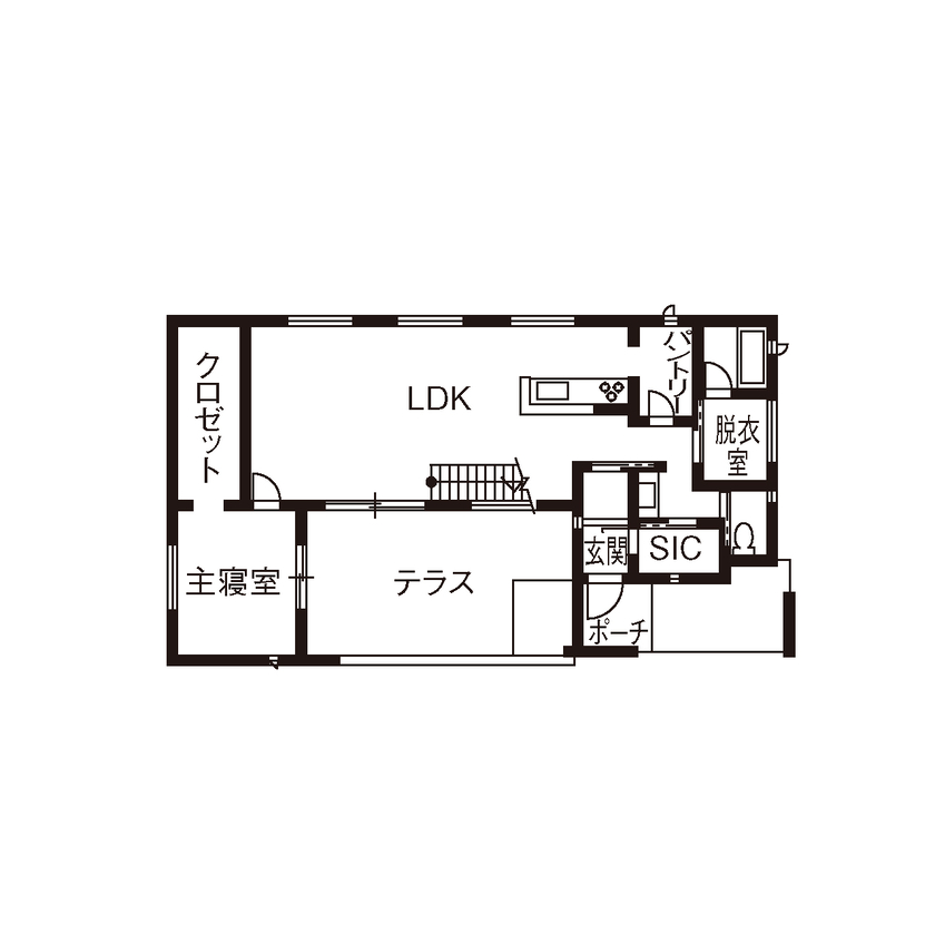 野口建設 開放感と明るさを叶えながらもプライバシーを守る、寛ぎの家の間取り図（2LDK）1階
