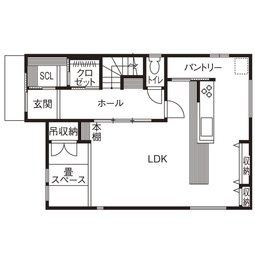ユーロプランニング 【2000万円台/大阪府/茨木市/間取り有】家族の寛ぎ空間満載！屋上テラスを叶えたナチュラルテイストの家の間取り図（4LDK）1階