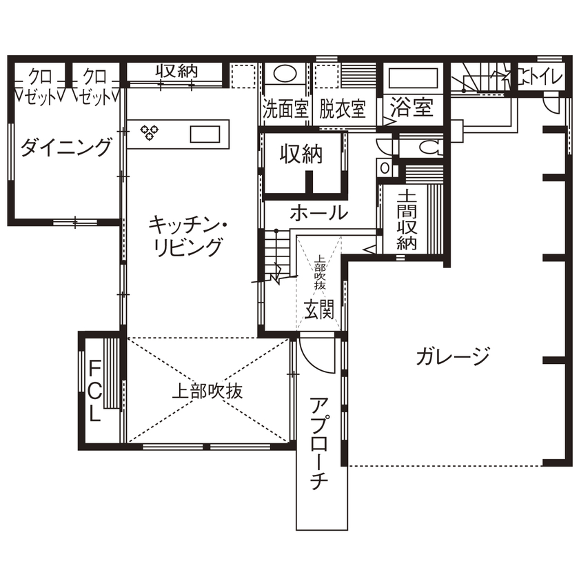 ユーロプランニング 【3000万円台/大阪府/間取り有】リビングや玄関に吹抜を配したホテルライクな空間！仕事場も兼ねた５LDKの間取り図（5LDK）1階