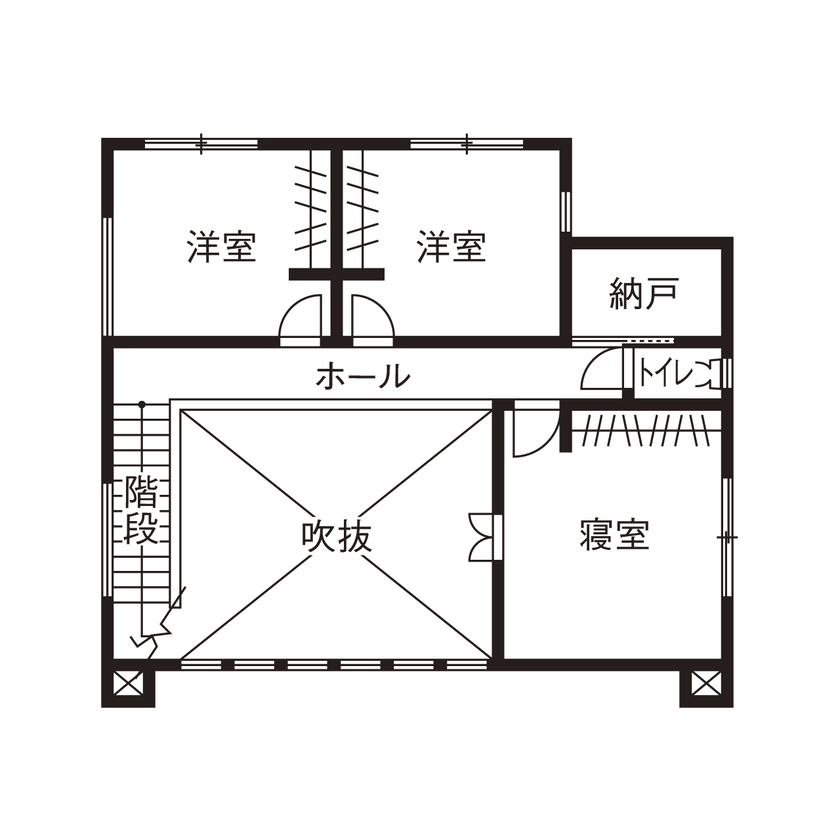 ユーロプランニング 【ウッドデッキ&広い庭】リビングもキッチンもお庭まで！開放感の中で家族がつながる邸の間取り図（4LDK）2階