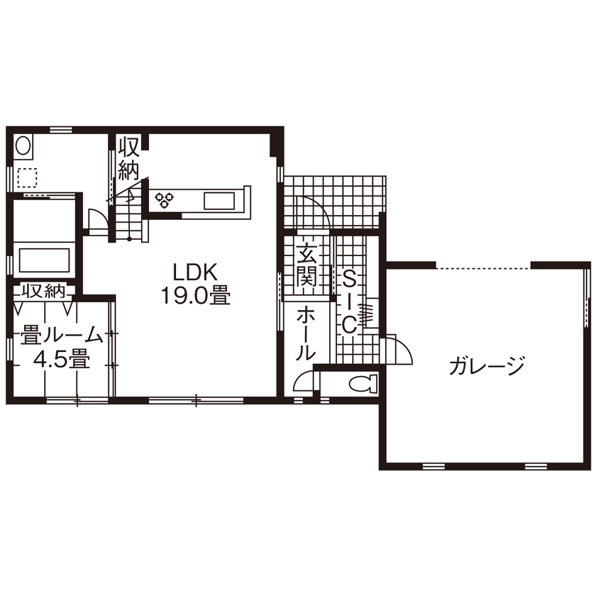 モアナビルダーズ　～ガレージハウス、サーファーズハウス～ 【3人家族/4LDK/間取り図有】約18畳のインナーガレージは天気を気にせず遊べる大空間！の間取り図（4LDK）1階