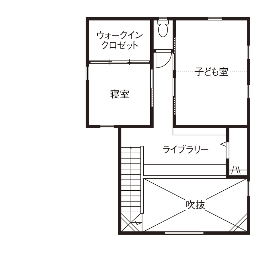 ホワイトレーベル 【2000万円台/30坪台/間取り図】将来の同居を見据えて2世帯住宅に。生活感のない大人ナチュラルな家の間取り図（3LDK＋1K）2階