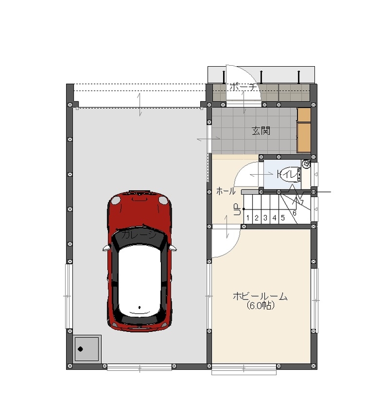 イシンホーム三郷　松井産業 【1480万円/30坪台/ビルトインガレージ】吹き抜けのある夏涼しく冬暖かい「高性能省エネ」の３階建て住宅の間取り図（3LDK）1階
