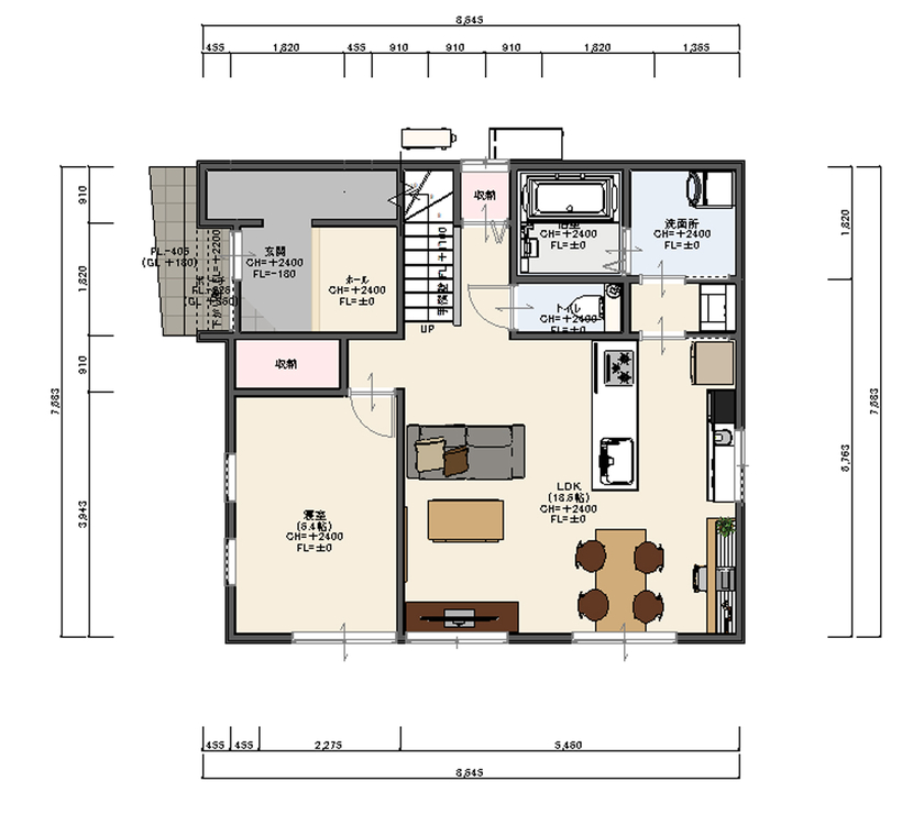 イシンホーム三郷　松井産業 【1000万円台/30坪台/太陽光発電/南欧風デザイン】こだわりのナチュラルモダンの家は、機能性も抜群！の間取り図（5LDK）1階