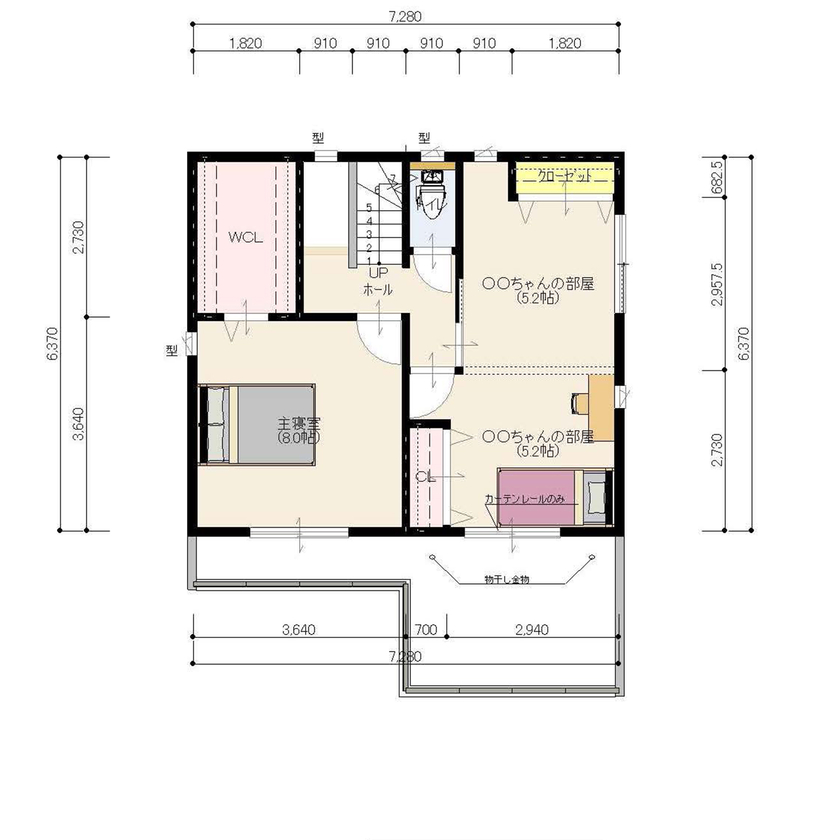 イシンホーム三郷　松井産業 【1000万円台/30坪台/太陽光発電/ZEH仕様/家事動線の工夫】ナチュラルデザインのゼロエネルギーハウスの間取り図（4LDK）2階