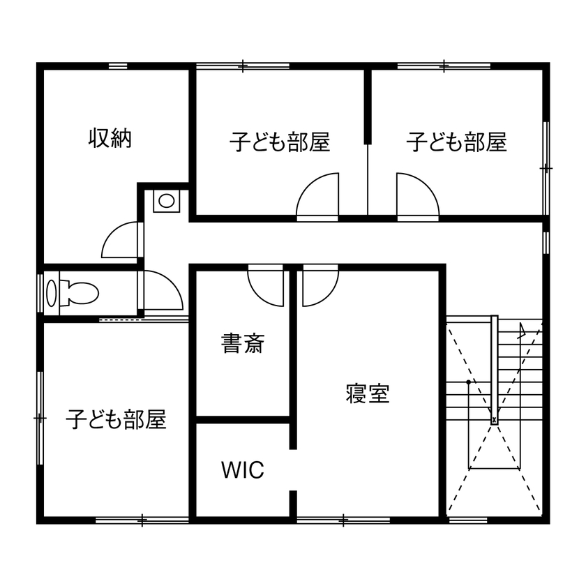 イシンホーム三郷　松井産業 【2000万円台/家事ラク動線/太陽光発電】集まる家族が、それぞれの居場所で自由に過ごせる家の間取り図（4LDK）2階