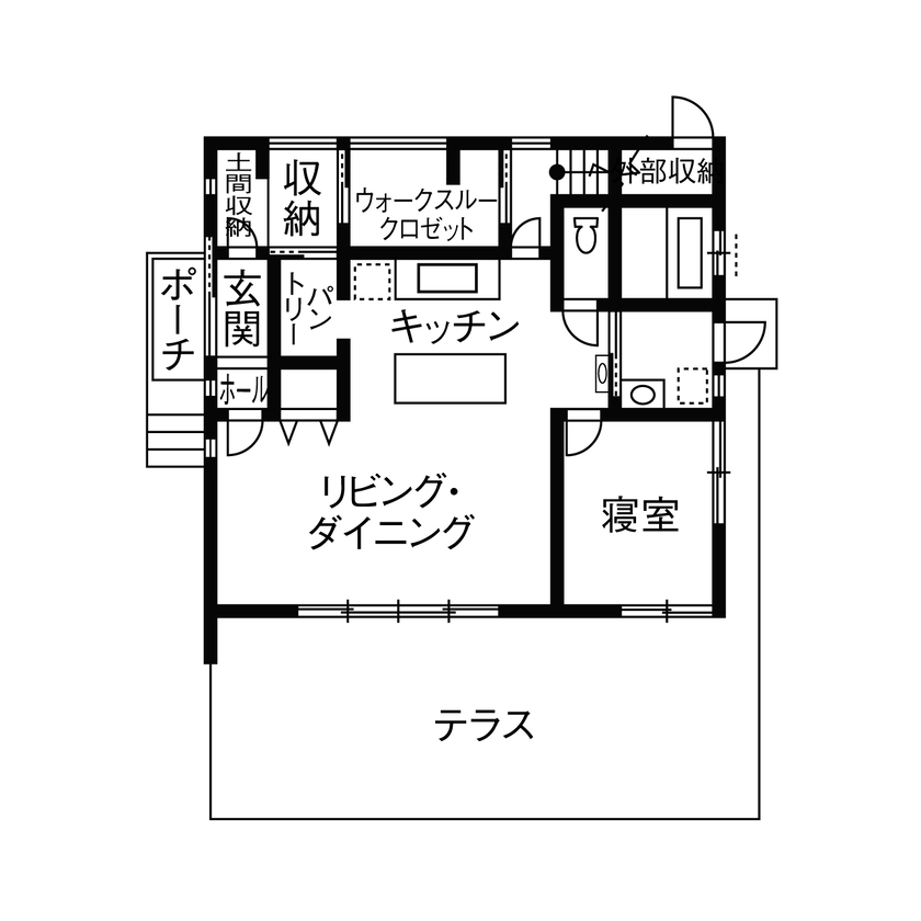 イシンホーム三郷　松井産業 【2000万円台/狭小／太陽光発電】平屋＋αの自然と共に暮らす解放感。7年間を過ごし、実感する心地よさの間取り図（2LDK）1階