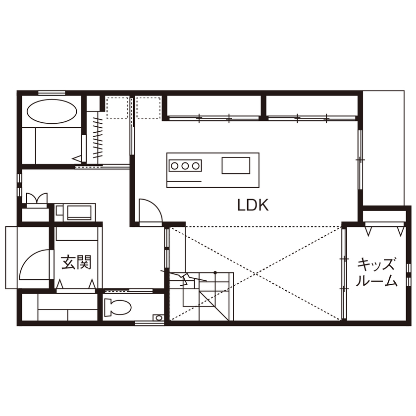 新栄建設　パナソニックビルダーズグループ 【2000万円台/約30坪/クール/間取図有】テクノストラクチャー工法を活かしたラグジュアリーな大空間の間取り図（4LDK）1階