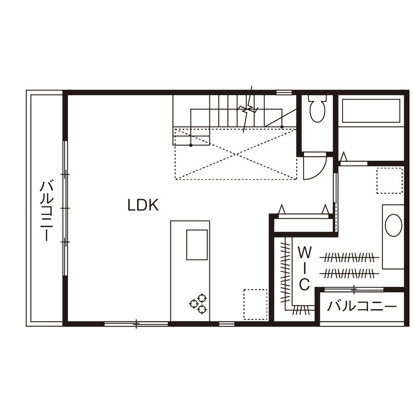 新栄建設　パナソニックビルダーズグループ 【2000万円台/39坪/２階リビング/間取り図有】ビルトインガレージのある3階建ての家の間取り図（3LDK）2階