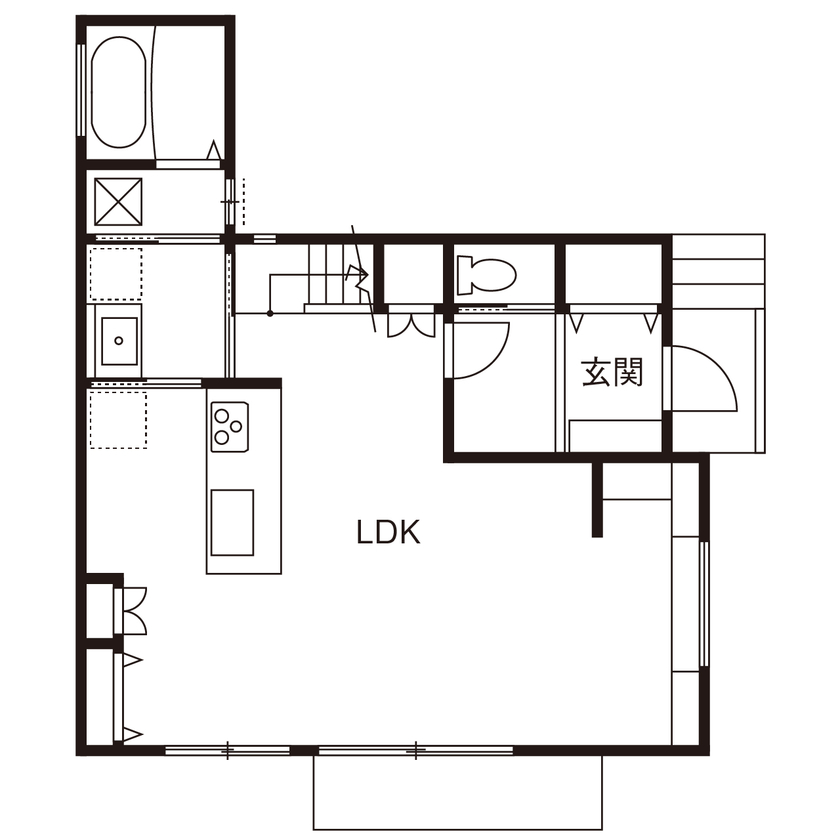 新栄建設　パナソニックビルダーズグループ 【2000万円台/3１坪/大きな本棚/間取り図有】図書館のあるZEHの家の間取り図（3LDK）1階