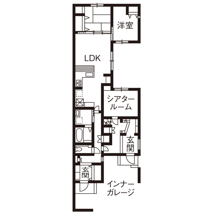 新栄建設　パナソニックビルダーズグループ 【4000万円台/約58坪/シアタールーム/間取図有】玄関も別々！完全独立型二世帯住宅の間取り図（3LDK＋3LDK）1階