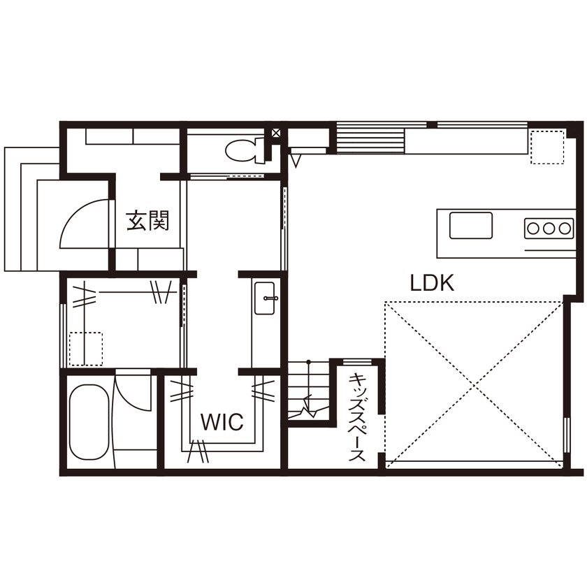 新栄建設　パナソニックビルダーズグループ 【2000万円台/約30坪/変形地/秘密基地/間取図有】吹抜けのある上質なラグジュアリー空間の間取り図（3LDK）1階