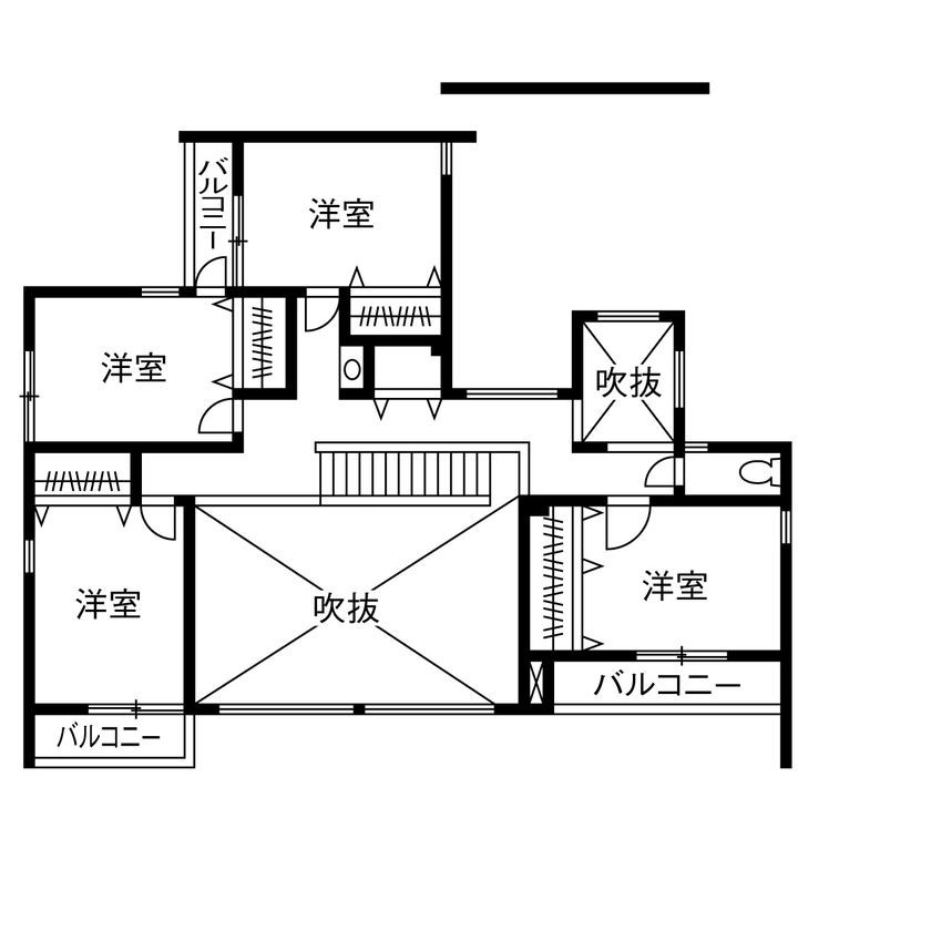 角屋ハウジング 【2階建て/3000万円台/大開口/吹き抜け/パティオ/間取図】圧倒的な開放感を楽しむ、リゾート感溢れる住まいの間取り図（5LDK）2階