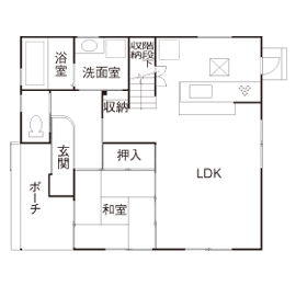 カメヤグローバル 【大阪府/2000万円台/約30坪/狭山市】子供も嬉しい天然無垢材と家事ラク導線にこだわった家（間取り図有）の間取り図（4LDK）1階