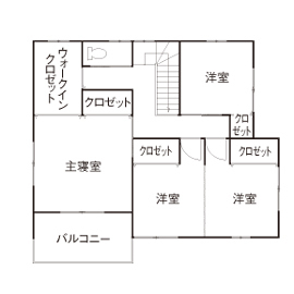 カメヤグローバル 【大阪府/2000万円台/約35坪/阪南市】天然無垢材をふんだんに使った、ナチュラルな家の実例（間取り図有）の間取り図（5K以上）２階