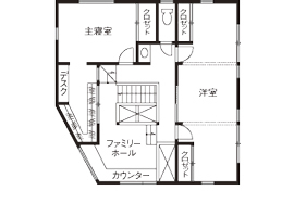 カメヤグローバル 【大阪府/2000万円台/約50坪/貝塚市】インナーガレージとウッドデッキがある建築士と造る家（間取り図有）の間取り図（4LDK）2階