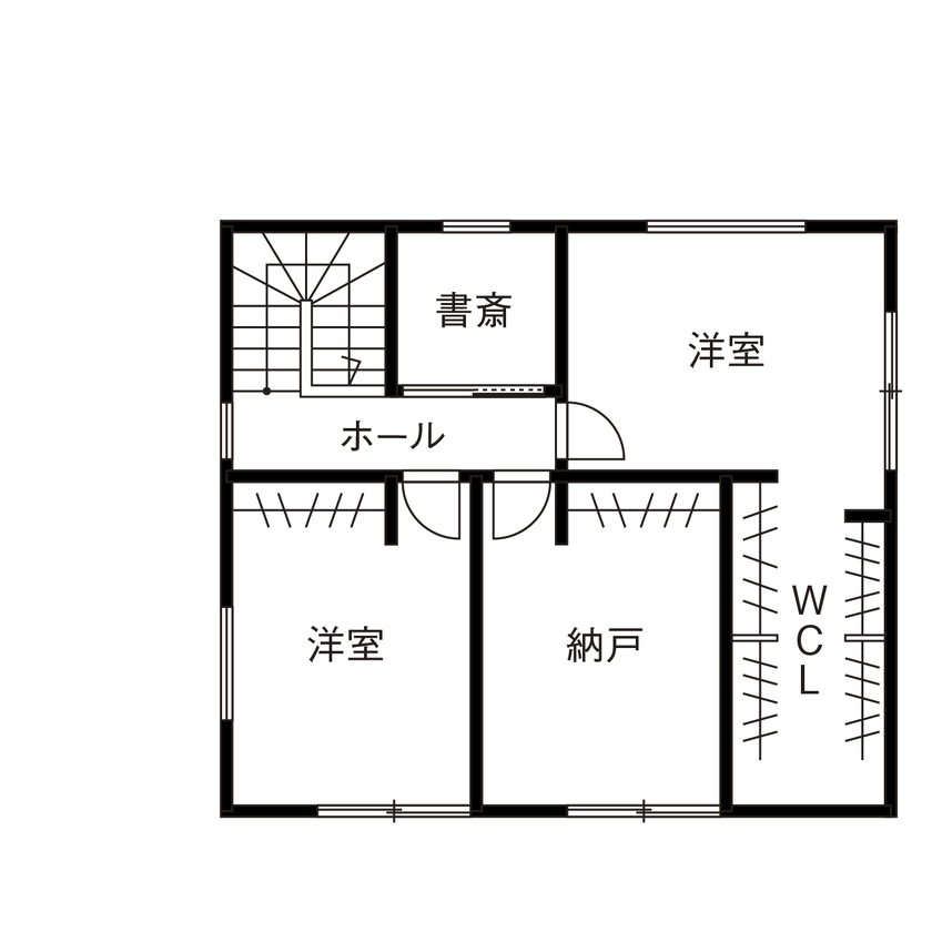 カメヤグローバル 【大阪府/2000万円台/約30坪/河内長野市】広い土間に薪ストーブ。火を眺めながら、リビングでくつろぐの間取り図（3LDK+2WCL+土間+書斎）2階