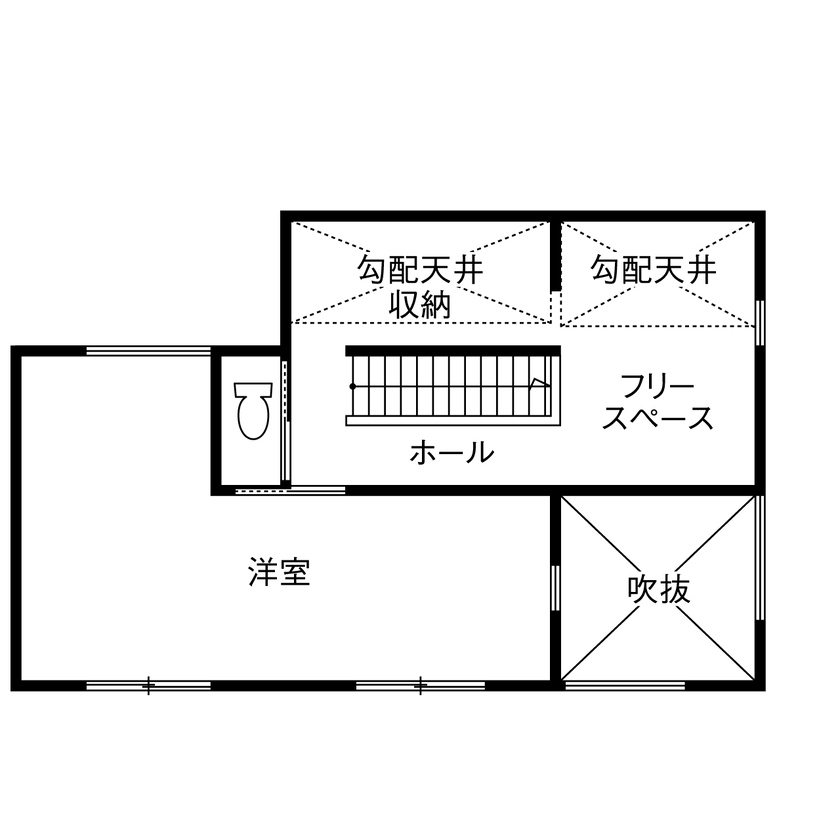 カメヤグローバル 【大阪府/堺市】自然光にあふれる大きな吹抜け空間に、観葉植物が映える家の間取り図（１LDK+納戸）2階