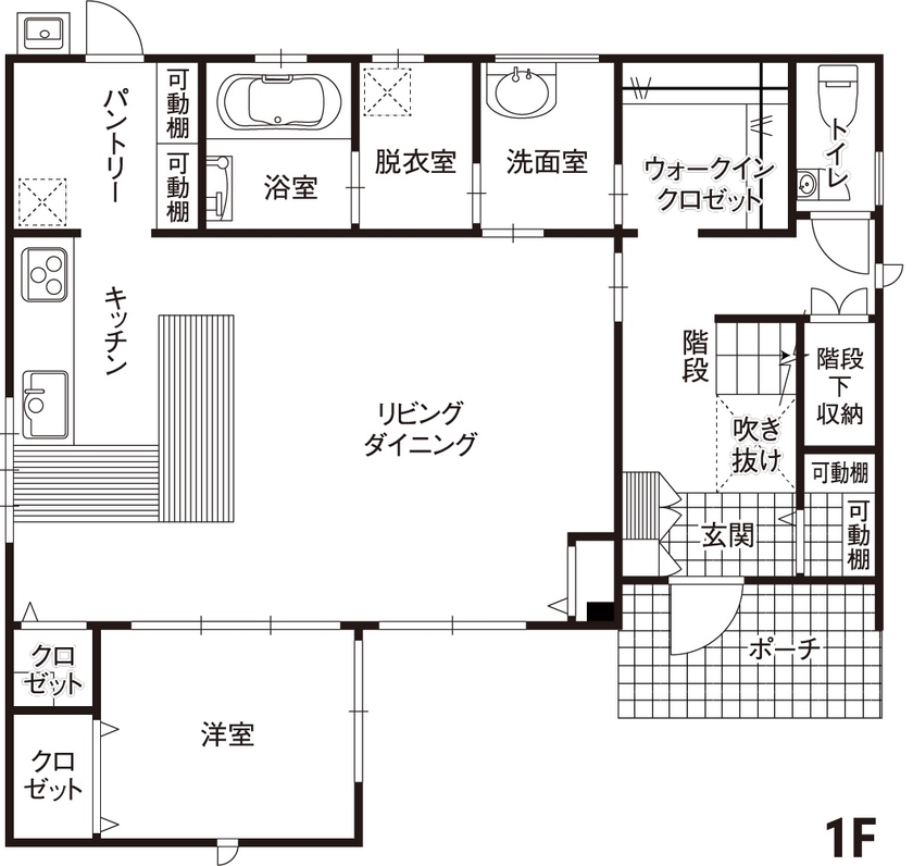 日興ホーム 【2,000万円台/こだわりキッチン/127.75m2/間取り図有】カウンターキッチンで日々の料理を楽しみ家事ラクにの間取り図（4LDK）1階