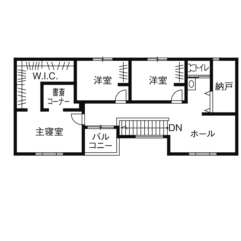 日興ホーム 【4000万円台/開放的な二世帯住宅/180.86平米/間取り図有】中庭を囲み、家事動線を短く効率化した明るい家の間取り図（5LDK）2階