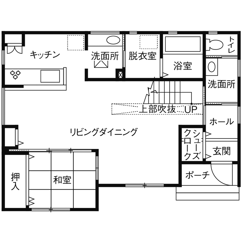 日興ホーム 【3000万円台/木漏れ日のリビング/115.75平米/間取り図有】明るくて暖かい家で手に入れた、憧れの毎日の間取り図（4LDK）1階
