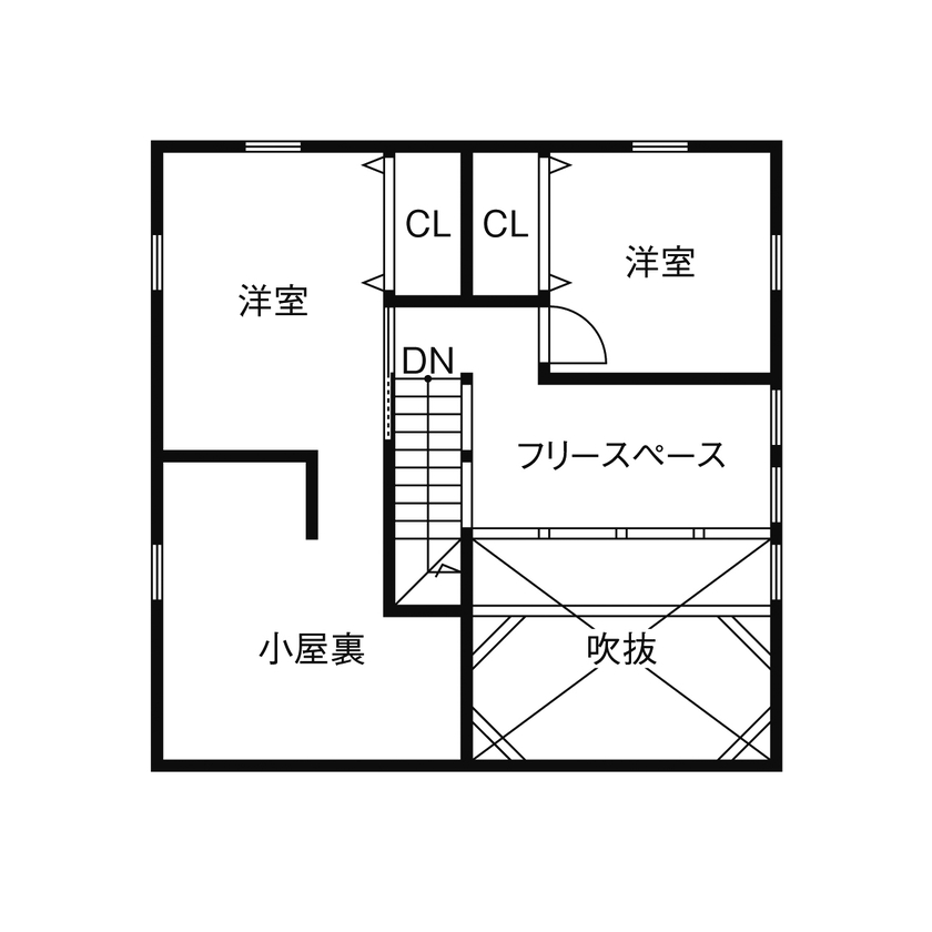 日興ホーム 【2000万円台/お気に入りの家具/96.05平米/間取り図有】1・2階をつなぐ吹抜けで面積以上の開放感！の間取り図（3LDK）2階