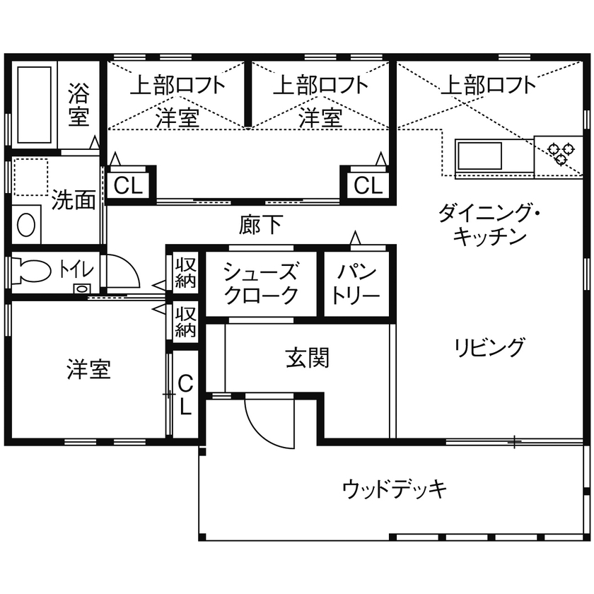 日興ホーム 【2000万円台/西海岸の平屋/81.49平米/間取り図有】西海岸をイメージ。子育てと仕事の両立を応援する家の間取り図（2LDK＋ロフト）1階