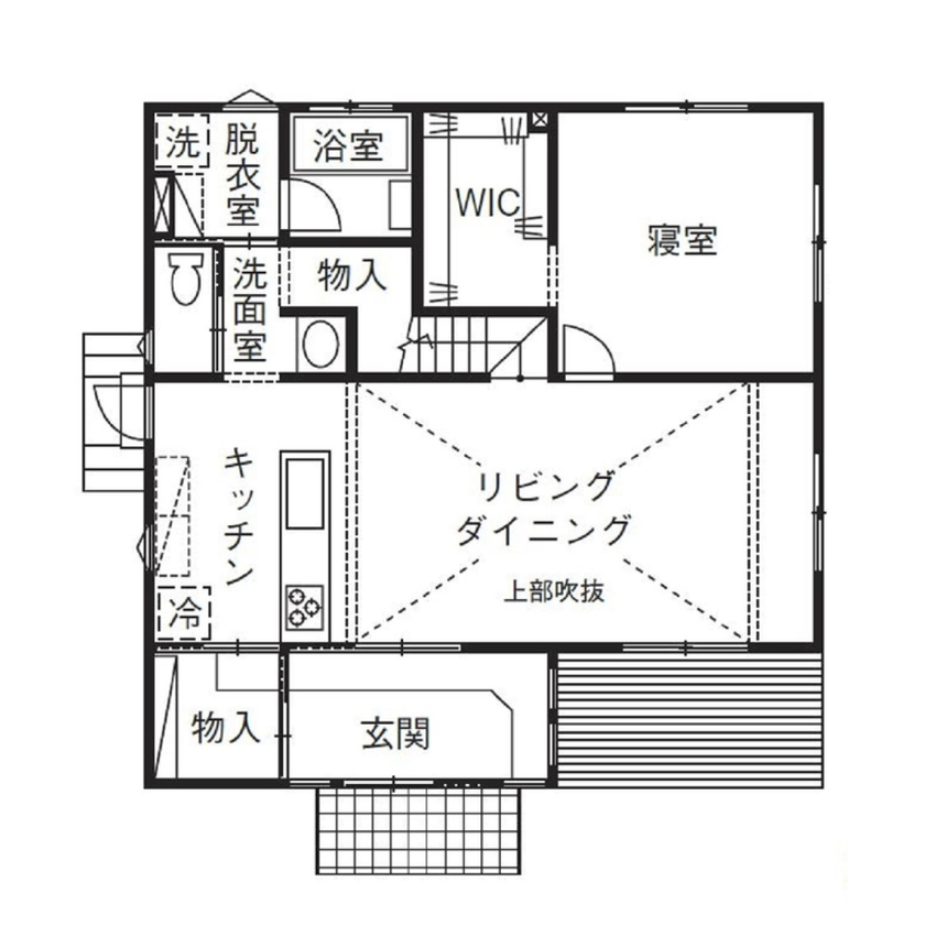 大和屋 【2000万円台/37坪/3LDK】自然素材が優しく家族を包む太陽熱で賢く暮らす1.5階建ての家の間取り図（3LDK）1階