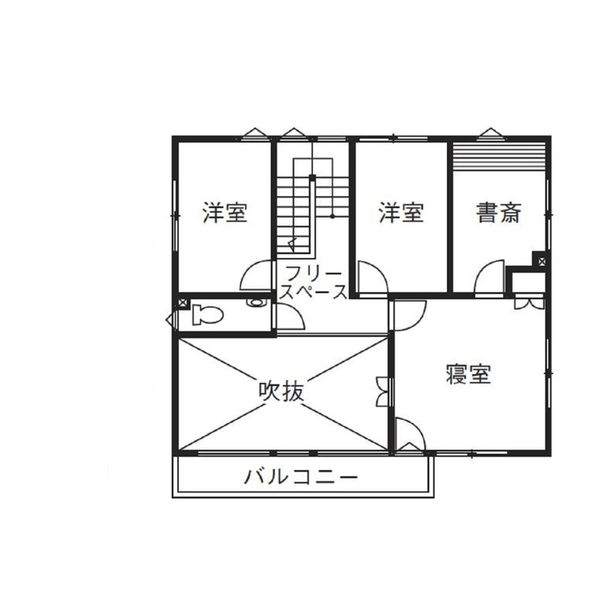 大和屋 【2000万円台/35.6坪/3LDK+書斎】太陽の光だけでぽかぽか！異素材と色使いが光る住まいの間取り図（3LDK+書斎）2階