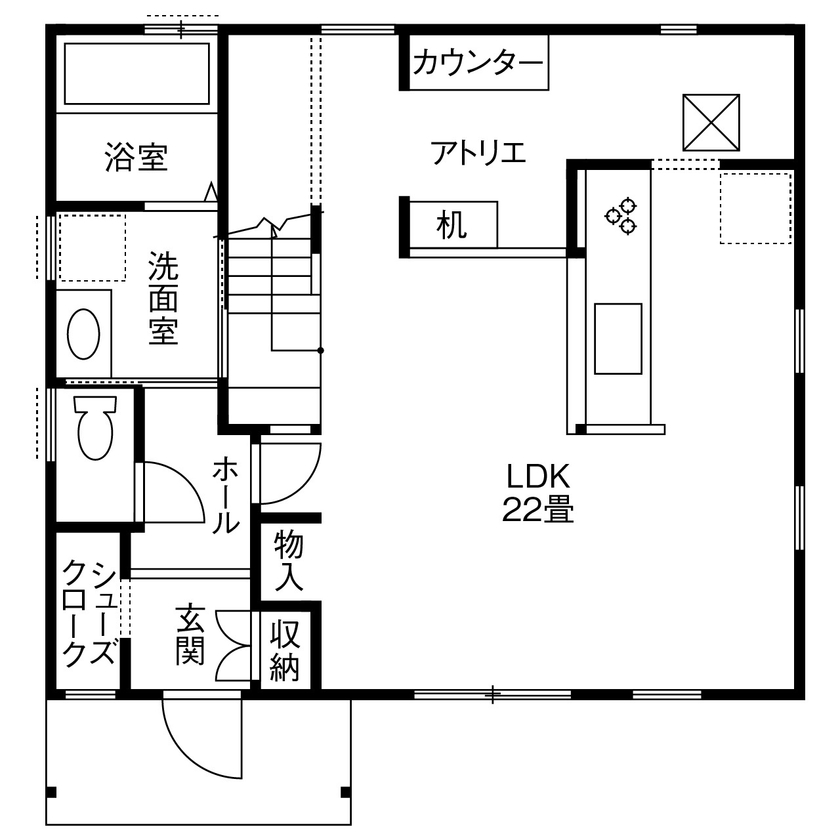 i leaf labo （アイリーフラボ） 【京都府京田辺市/2000万円台/30坪/3LDK/間取り有】北欧ナチュラルでおしゃれな雑貨アーティストの2階建ての間取り図（3LDK）1階
