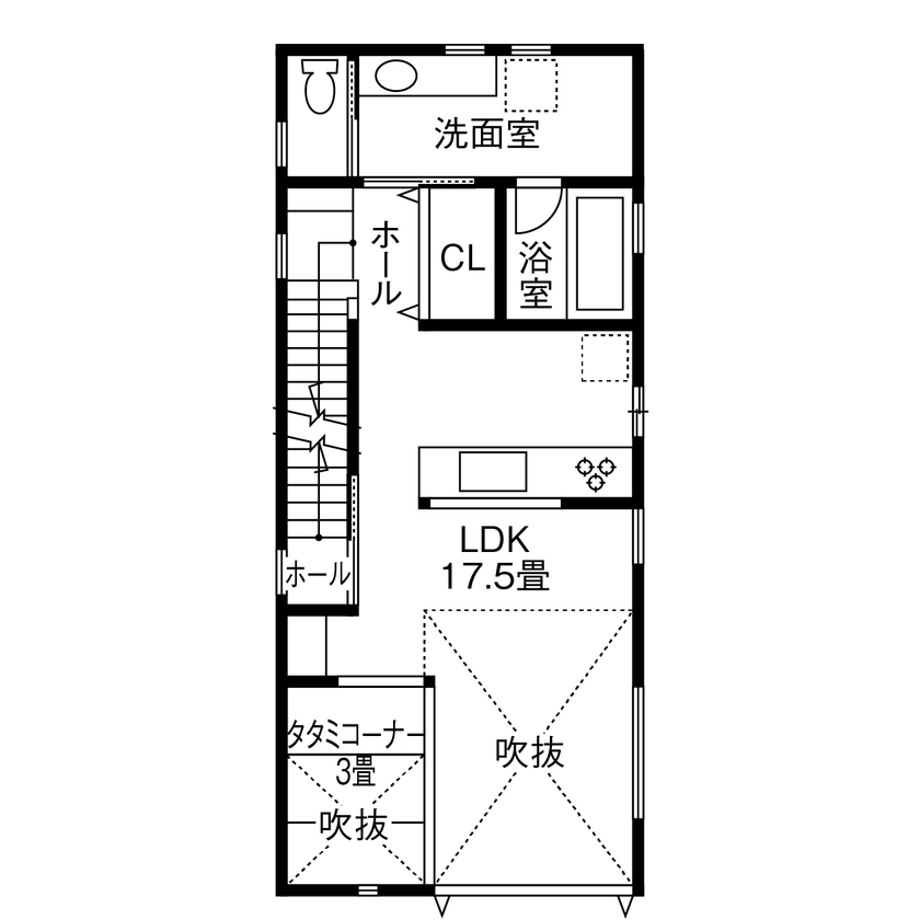i leaf labo （アイリーフラボ） 【京都市/2000万円台/3LDK/狭小20坪台】スキップフロア3階建てのナチュラルカッコいいお家（間取り図有）の間取り図（3LDK）2階