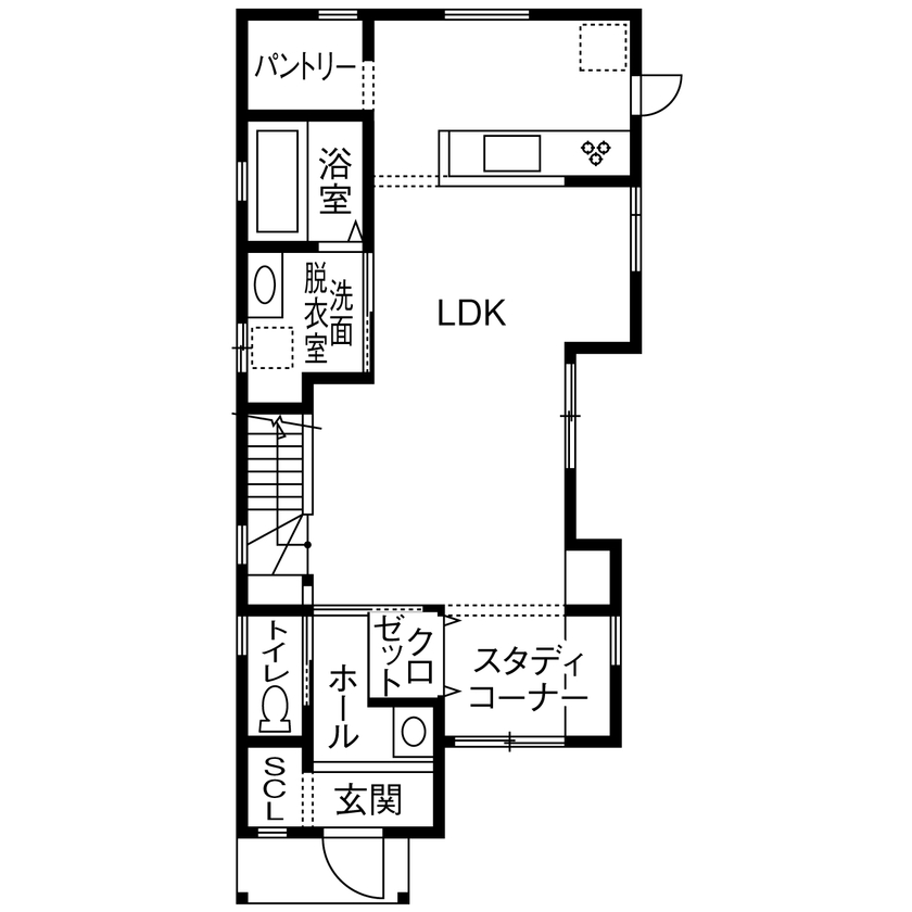 i leaf labo （アイリーフラボ） 【京都市/2000万円台/約28坪/テレワーク/狭小/3LDK/間取り有】かわいい外観｜カフェ風ナチュラルのお家の間取り図（3LDK）1階