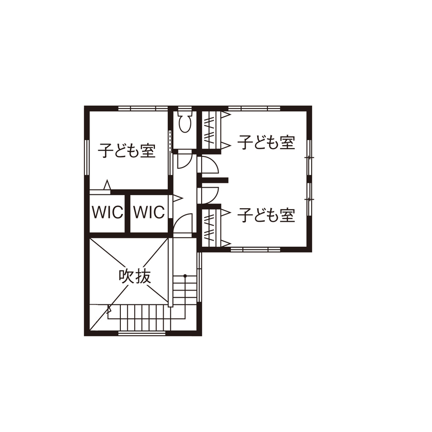 i leaf labo （アイリーフラボ） 【家事ラク動線/2000万円台/吹き抜け/2階建て/間取り】採光＆動線にこだわったテラスを囲むコの字型の家の間取り図（3LDK）2階