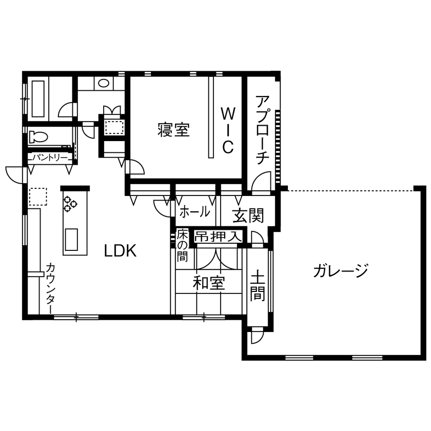 ハウスワン 【志摩市×ビルトインガレージ×平屋】家づくりのプロだった経験を持つ施主が施工会社を見極め理想を実現の間取り図（2LDK）1階