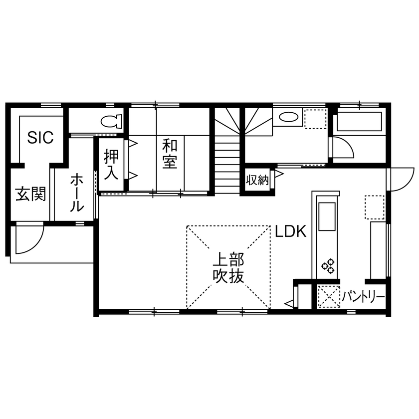 ハウスワン 【三重県×2000万円×吹き抜け】頻繁に開催される見学会。等身大の実例からヒントをもらった安心の家づくりの間取り図（4LDK）1階