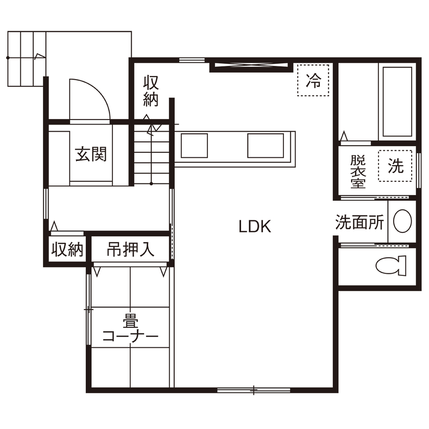 ＡＲＭ（アーム） 【延床29坪・子育て・おしゃれ】スッキリ動線で広々&家事ラク。板張り天井でシックモダンなLDKにの間取り図（3LDK）1階
