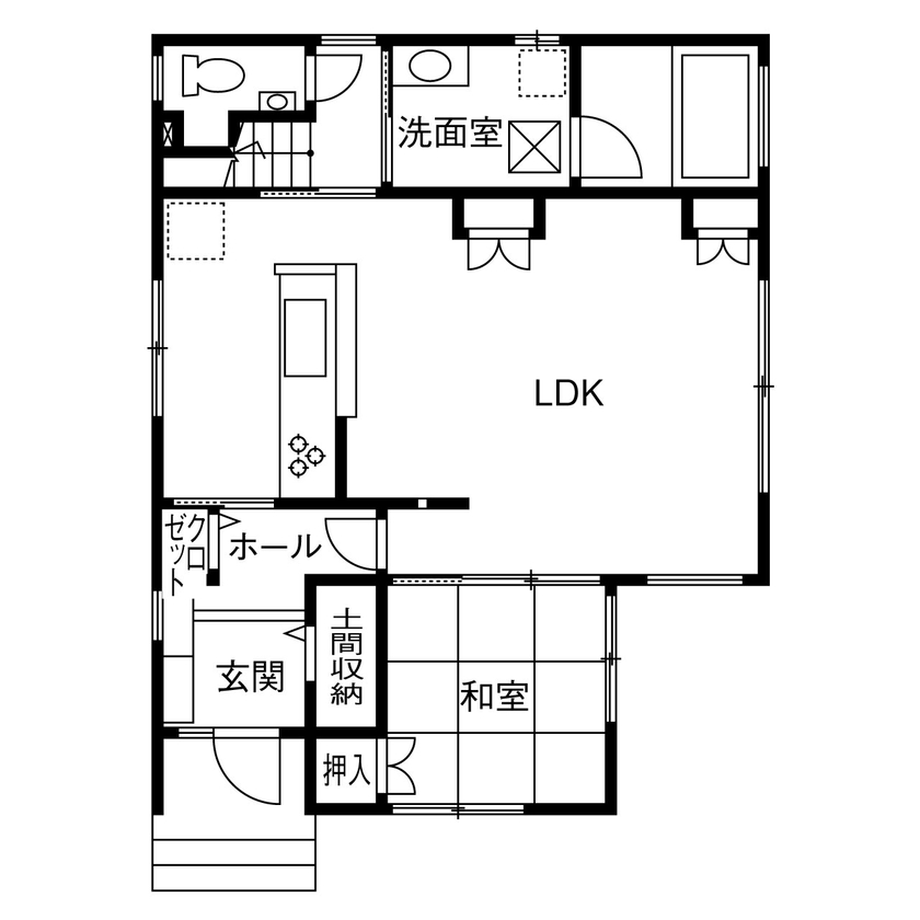 ジャストホーム（越谷・草加） 【1000万円台/30坪台/間取り/越谷】スムーズな家事動線とリビング中心の家族コミュニケーションが深まる家の間取り図（4LDK）1階